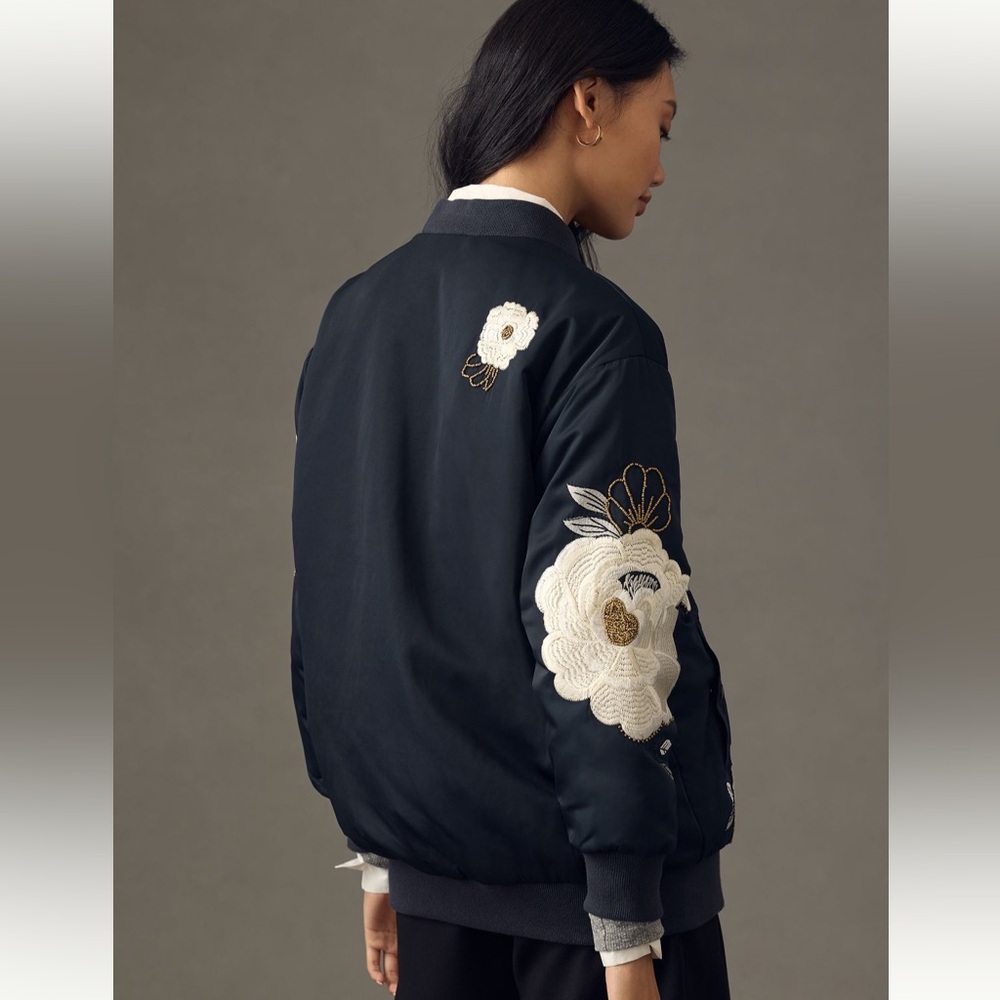 Very cool like-new Maeve embroidered bomber jacket, size small - Picture 2 of 8